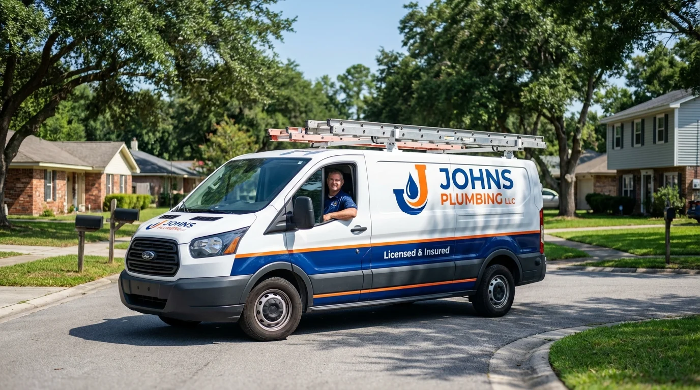 Johns Plumbing LLC service van in Chesapeake, VA