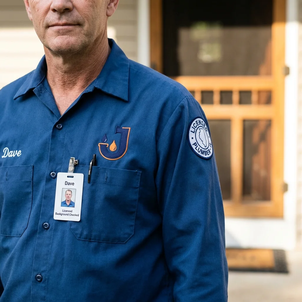 Licensed plumber showing ID badge in Chesapeake, VA