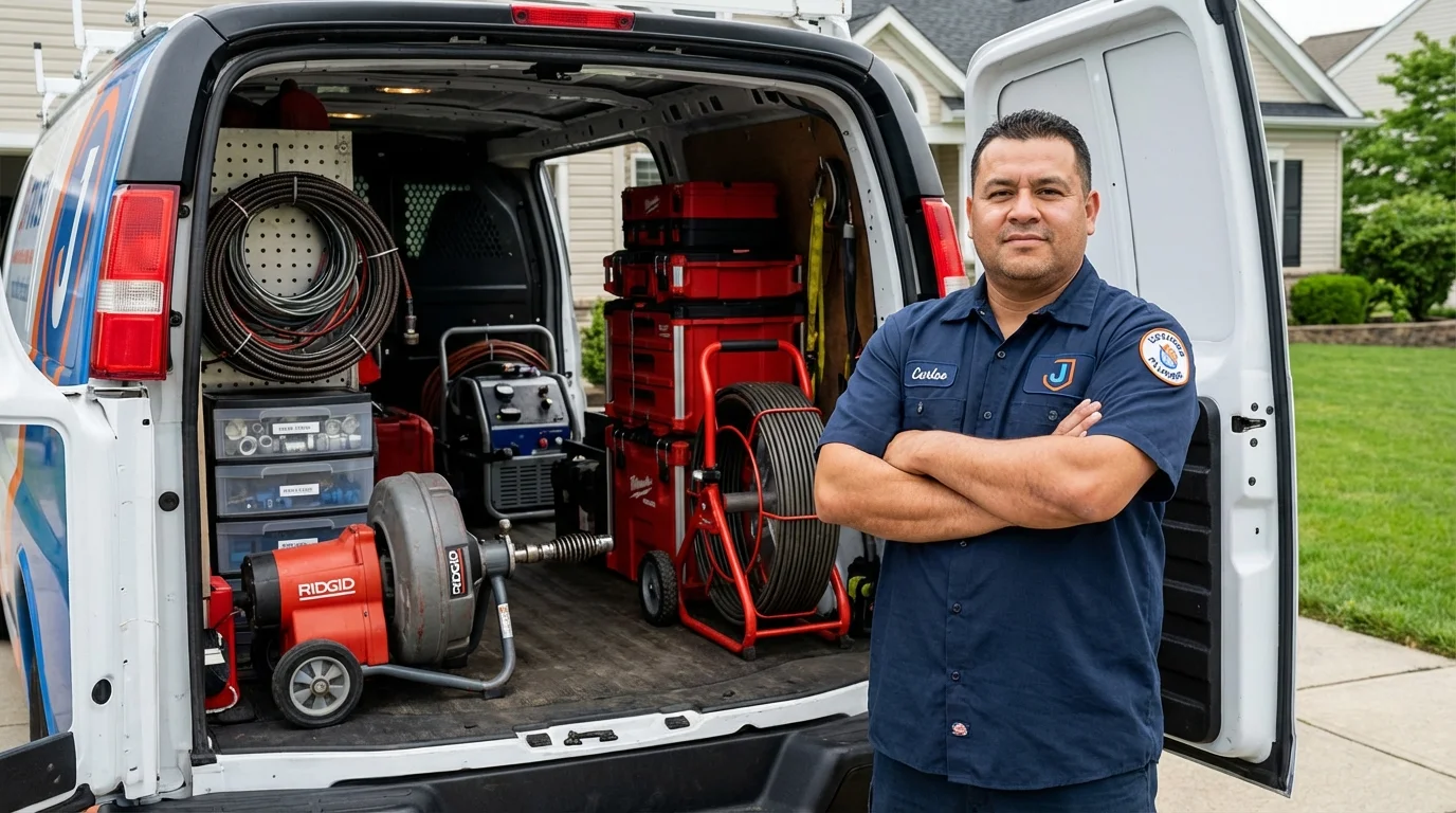 Professional drain cleaning equipment and Johns Plumbing LLC plumber in Chesapeake