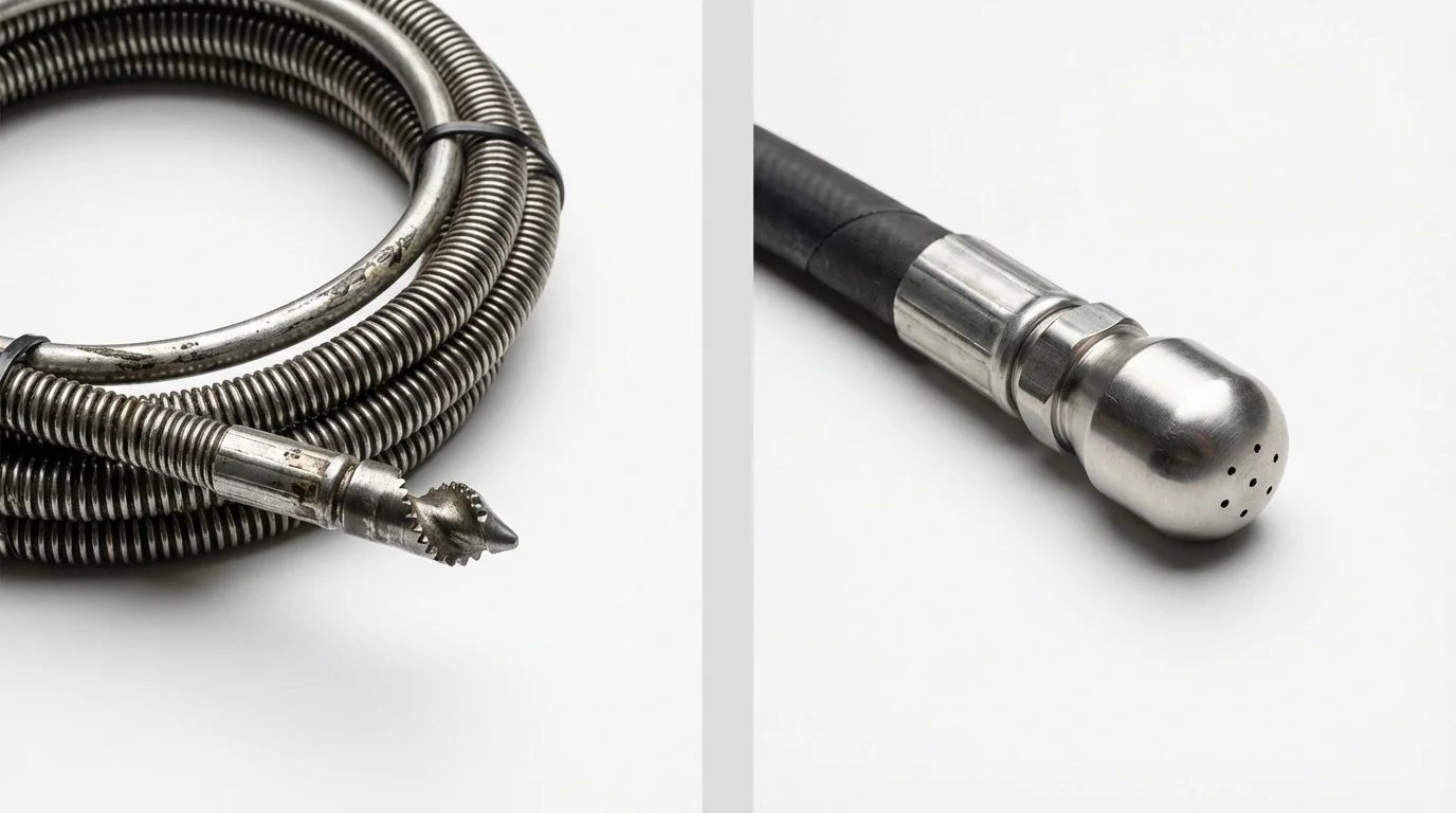 Drain snake cable and hydro jetting nozzle used for drain cleaning in Chesapeake, VA
