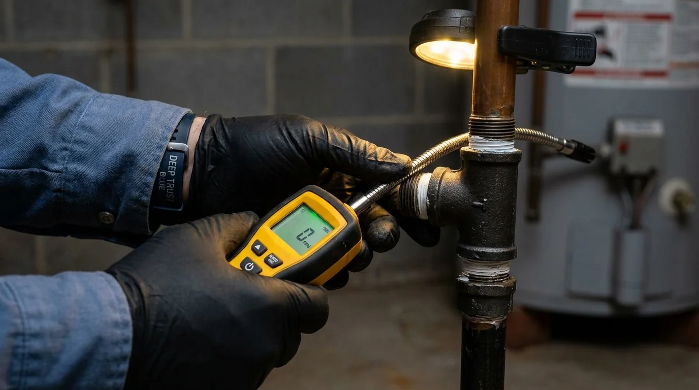 Gas leak detection with electronic sniffer by Johns Plumbing LLC in Chesapeake