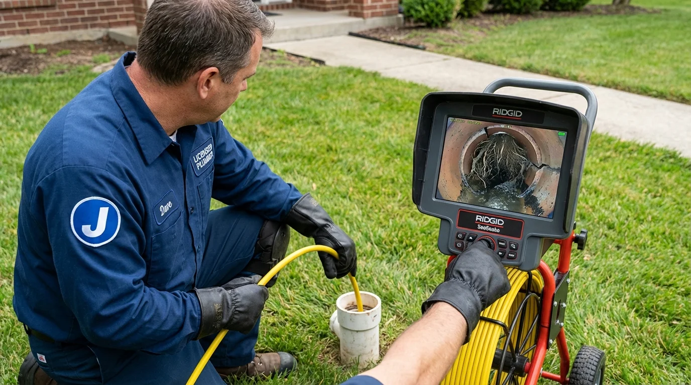 Sewer camera inspection being performed by Johns Plumbing LLC in Chesapeake