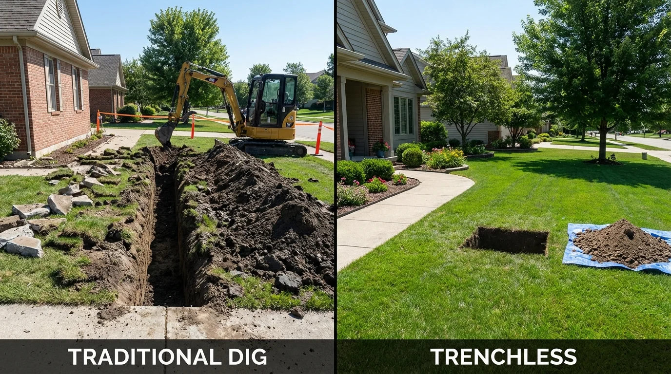 Trenchless sewer repair with minimal yard damage versus traditional excavation in Chesapeake, VA